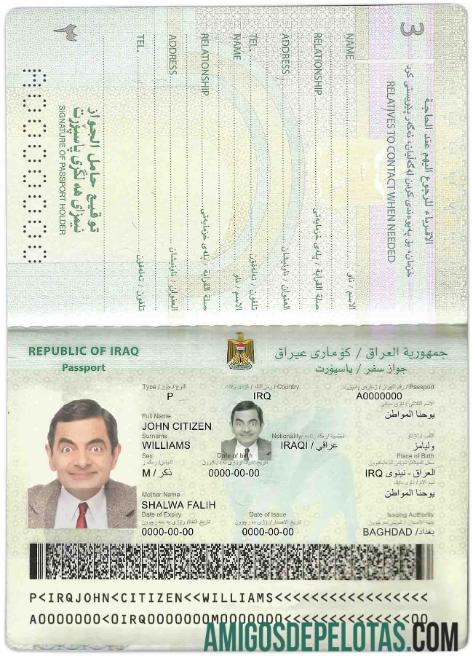 Passaporte do Iraque exemplo real